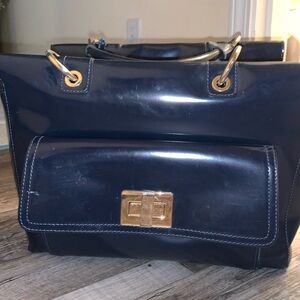 Beautiful Navy blue patent leather handle bag